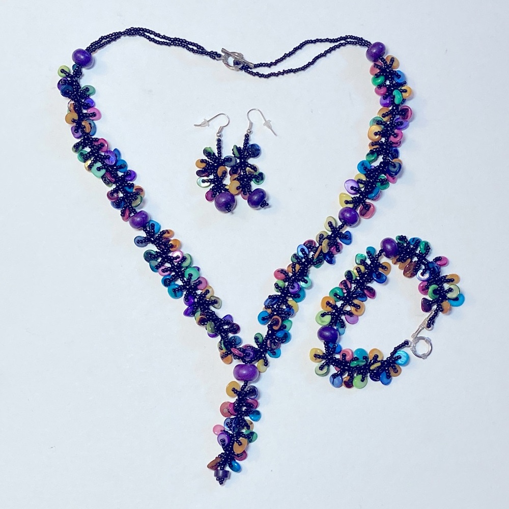 Mexican Beaded necklace bracelet & earrings set - Isla Mujeres handmade jewelry